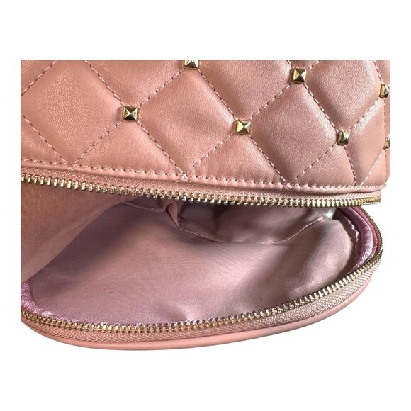New Badgley Mischka Backpack Pink Gold Studded Quilted Vegan Leather Purse Bag - Picture 7 of 10